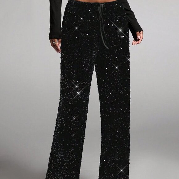 Contemporary sequin covered wide legged pants black - Picture 5 of 6